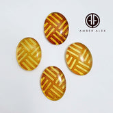 Cognac Amber Engraved Ornaments Oval Shape Cabochon